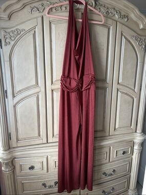 Women's Halter Wide-Leg Jumpsuit in Burgundy